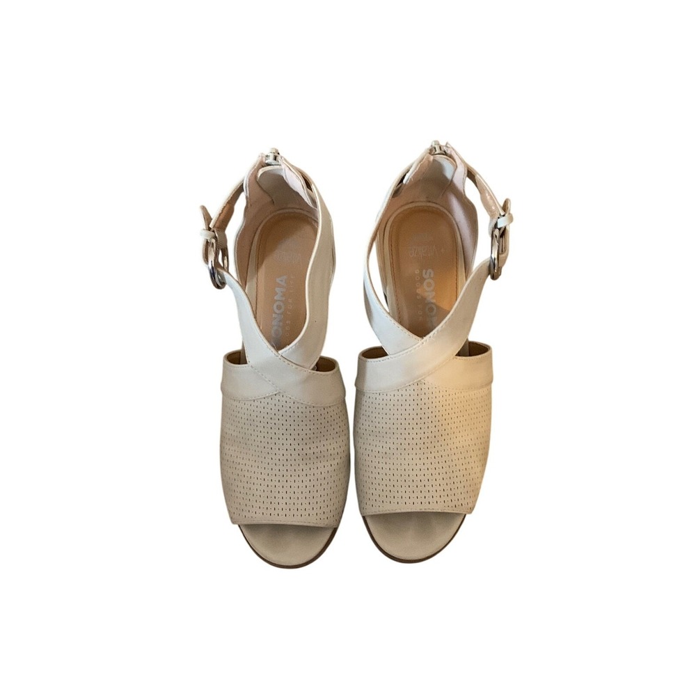 Sonoma Women's Heeled Sandals Peep Toe‎ Criss Cross Ankle Strap Neutral Casual - Picture 2 of 6